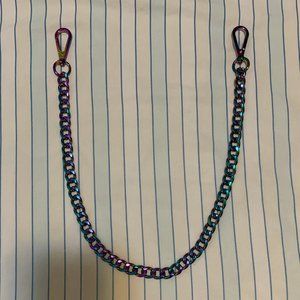 Iridescent Holographic Wallet Pants Chain Curb Link Blue Purple Y2k Streetwear
